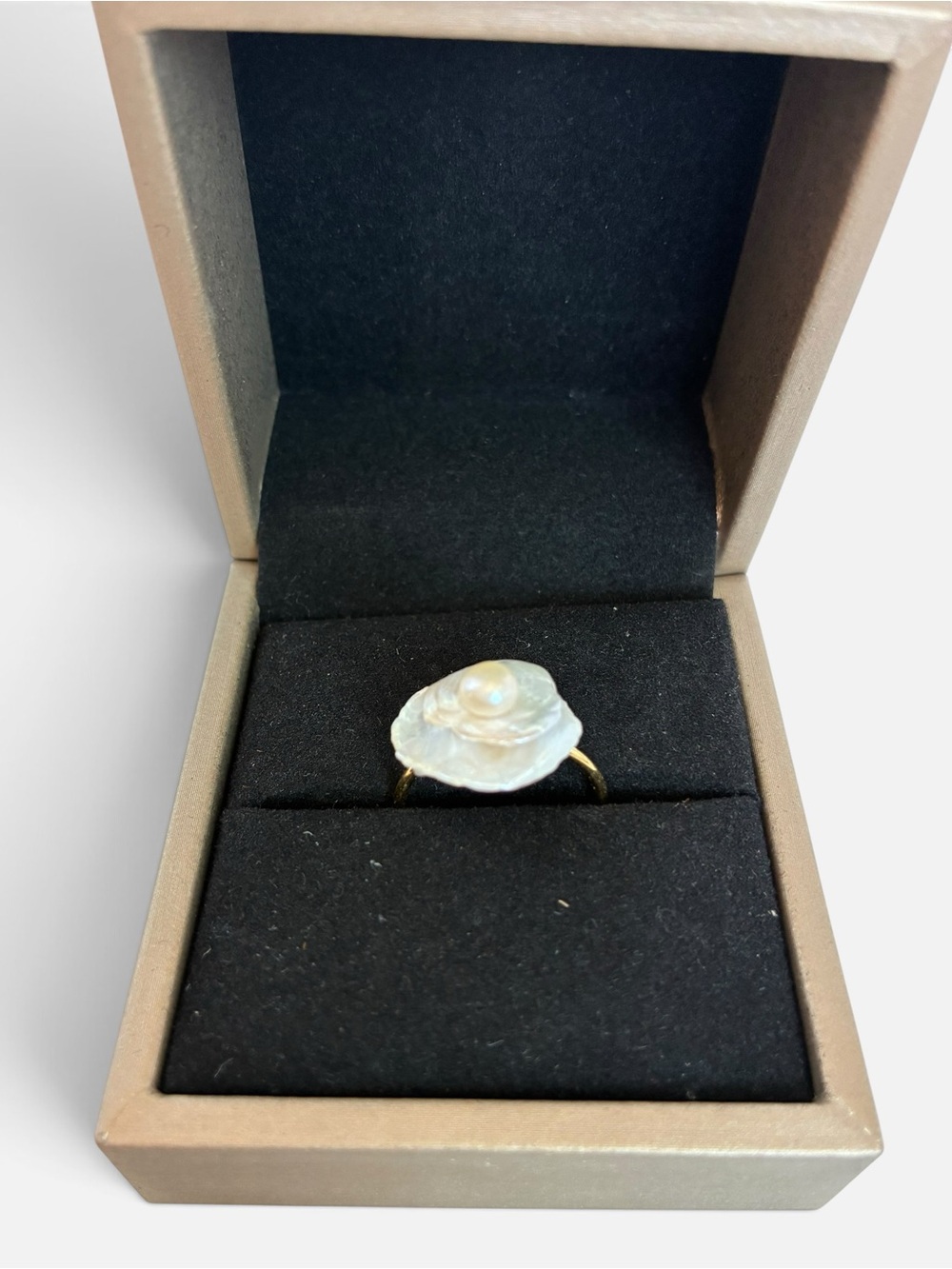 Freshwater Pearl Flower Ring Gold Tone Adjustable Statement Ring